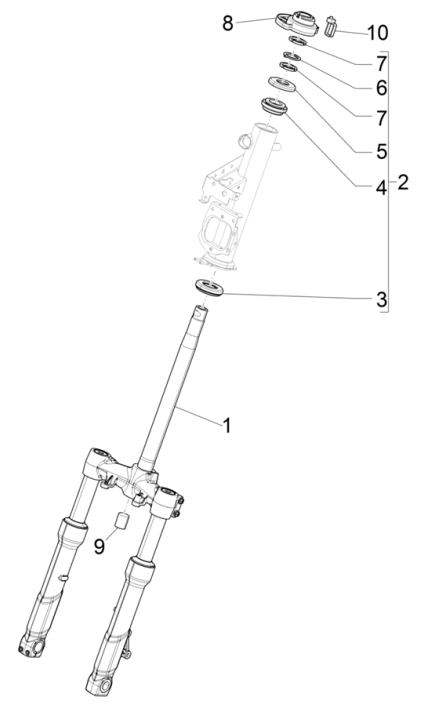 Front fork/steering tube - Piaggio Beverly 300 4T 4V HPE ABS E5 2021-2022 (EMEA)