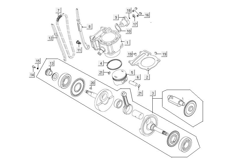 Krukas - Cilinder - Zuiger- Distributieketting Kymco MXU 300R