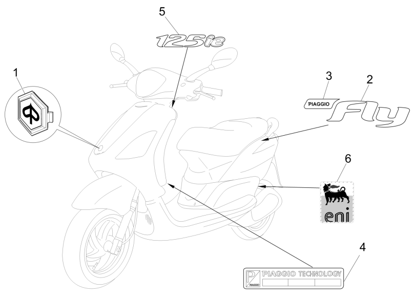 Piaggio Fly 125 4-stroke 3V IE E3 plates and decorative strips