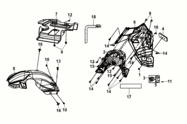 Rear fender - rear inner fender Sym Orbit III 50 E5