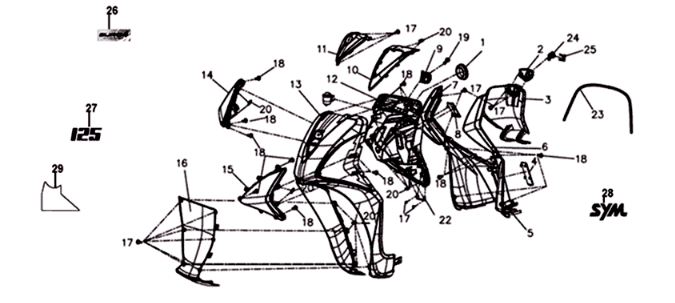Front plate/ inner plate/ indicators Sym Symphony ST 125I E4 Black/ Red (BK-001C/R-010CA)