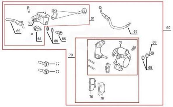 Brake master cylinder - Brake lever - Brake hose - Brake caliper - Brake pads China Zip 50 4T AC white