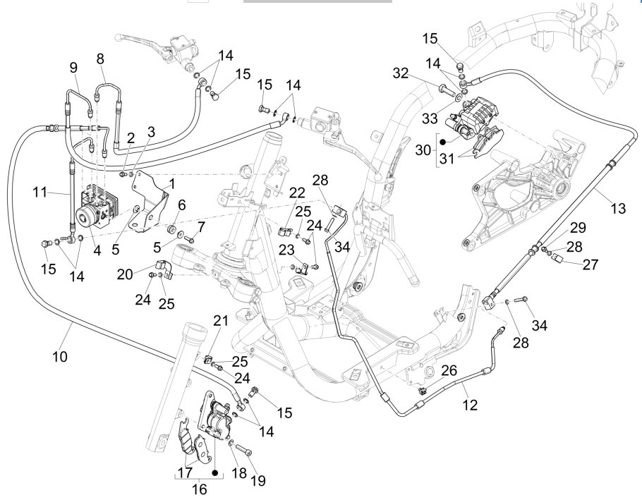Brake lines - Brake brake caliper (ABS) Piaggio Medley 150 4T IE ABS E4 2016-2020 (EMEA)