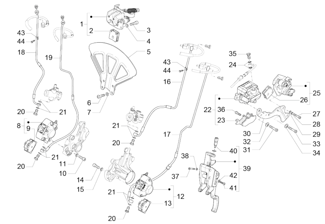 Brake lines - Brake brake caliper (ABS) Piaggio MP3 350 Maxi sport E4 ABS 2018-2020 (EMEA)