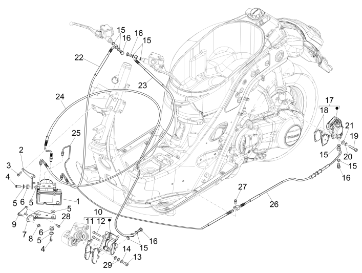 Brake Lines (ABS) Vespa GTS 300 ie 2008-2016 (with and without ABS)