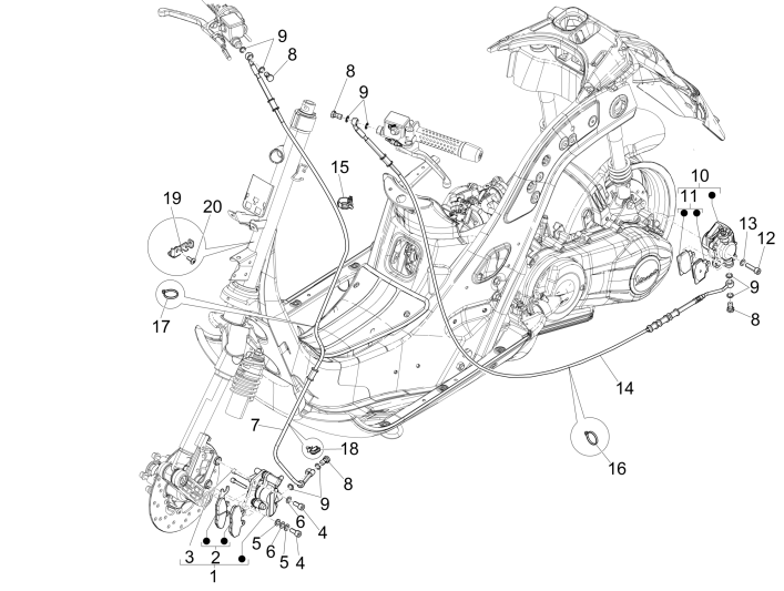 Brake lines Vespa GTS 250 ie 2005-2016 (without ABS)