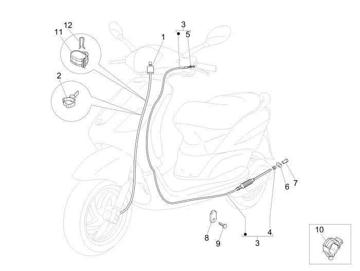 Kilometer- Brake Cable Piaggio New Fly 4-stroke 4-valve