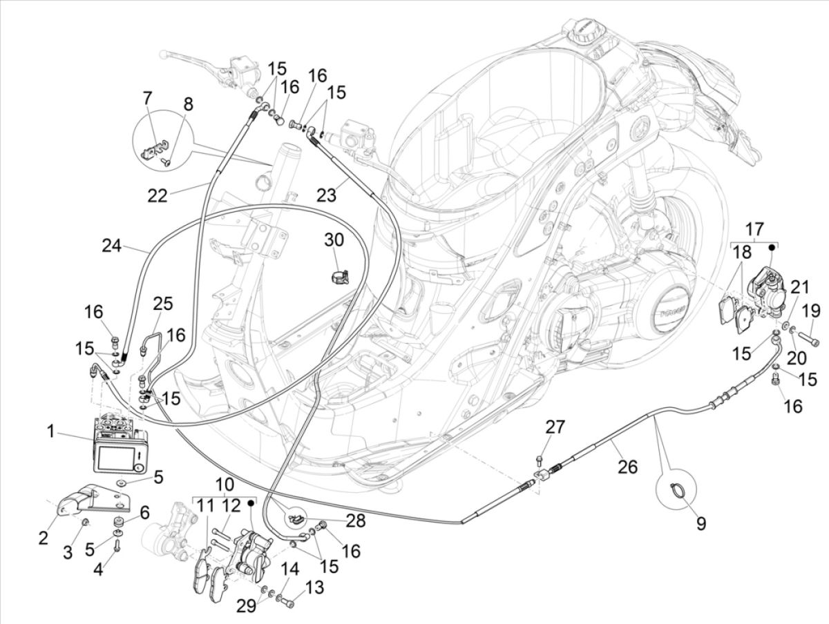 Brake system Vespa GTS 300 HPE 4T 4V IE ABS E4 2019 (EMEA)
