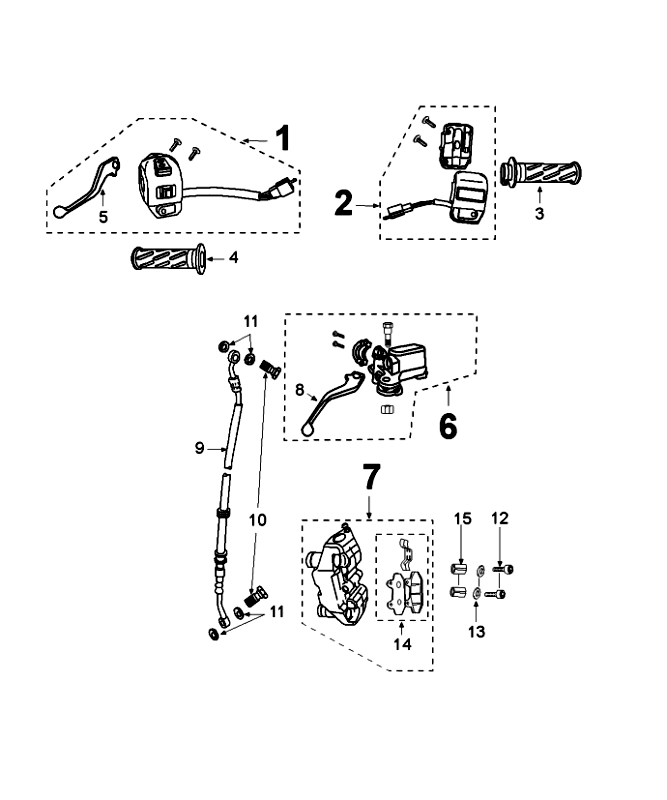 Brake master cylinder - Brake caliper - Brake pads - Brake hose - Handlebar switches Peugeot Speedfight 4 50 4T AC blue black
