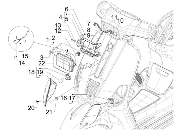 Headlight Vespa S 45km 4-stroke 4-valve