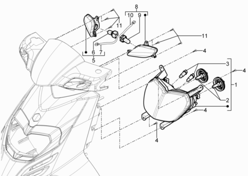 Headlight - Front indicators Piaggio Typhoon 50 2-stroke Euro 3 2011