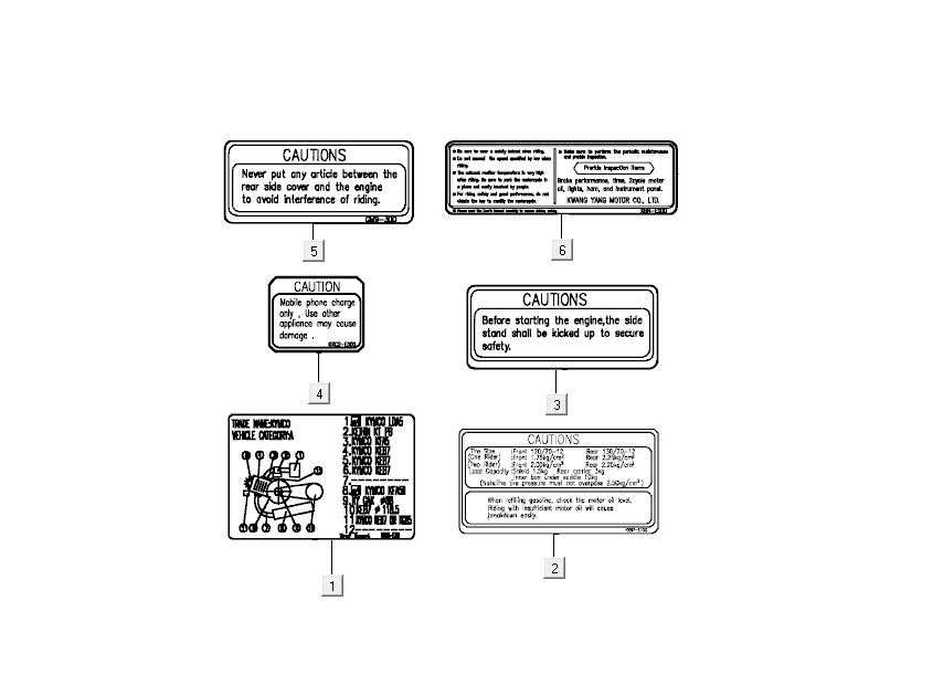 safety stickers Kymco Grand Dink 2-stroke Silver