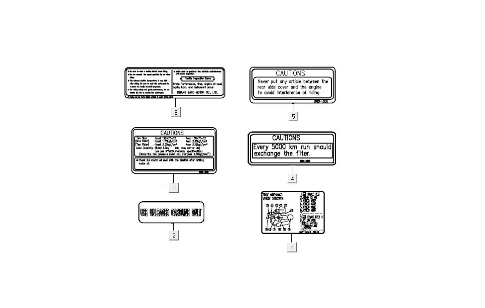 Safety stickers Kymco B&W LC 2-stroke silver