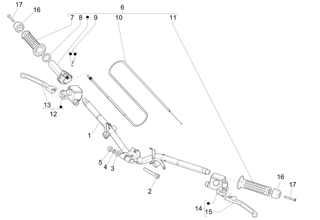 Handlebar wheel - Brake cylinder - Throttle cable - Piaggio NRG Power 50 2-stroke LC Euro 4 grips