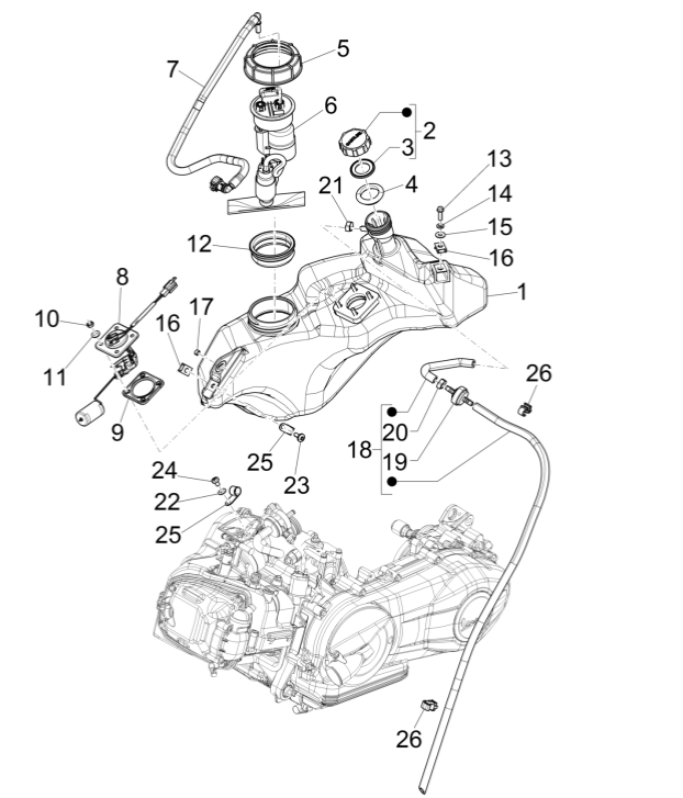Gas tank - Tank float - Filling station - Vespa Sprint 150 3V IE ABS Euro 3 2015