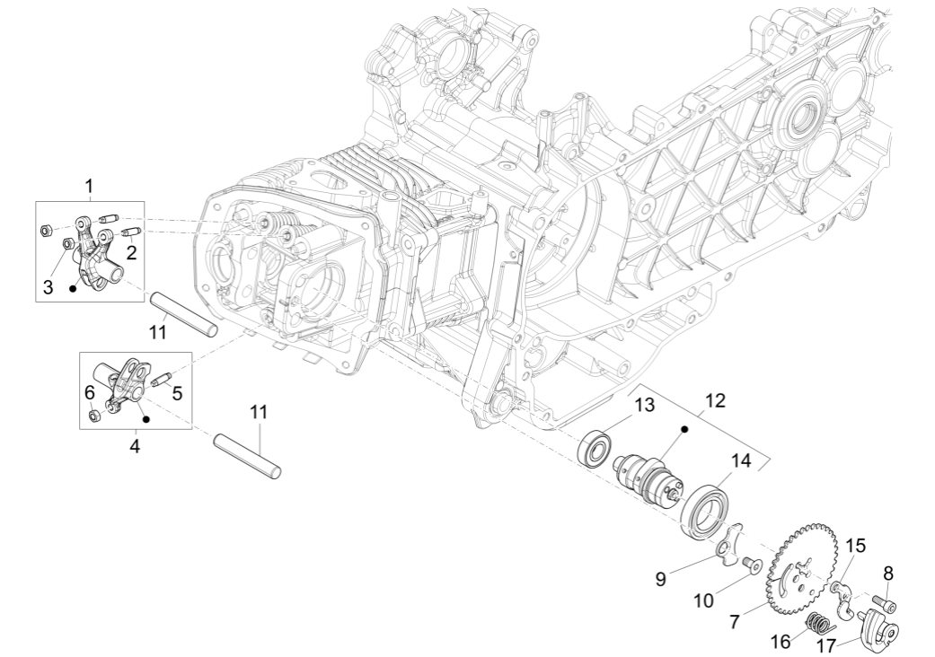 Camshaft - Camshaft gear - Rocker arm boots Vespa Sprint 150 3V IE ABS Euro 3 2015