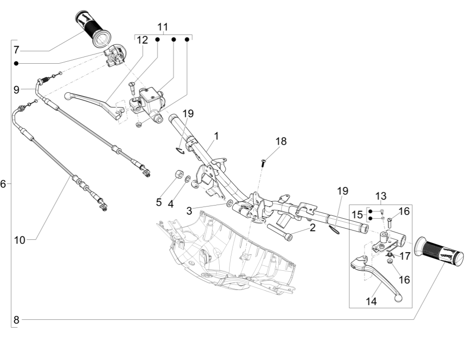Handlebar Wheel - Brake Cylinder - Throttle Cable - Grips Vespa Sprint 150 3V IE ABS Euro 3 2015