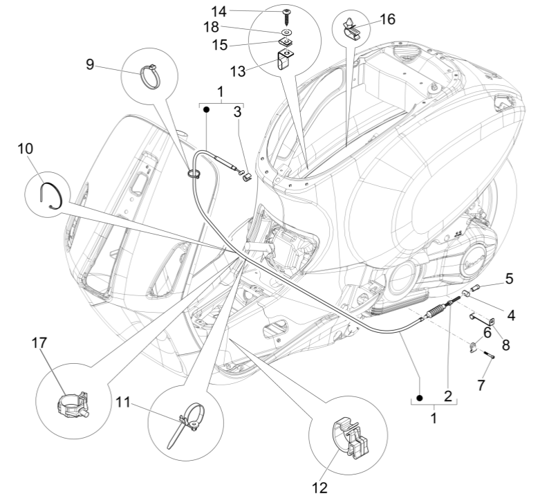 Vespa Sprint 150 3V IE ABS Euro 3 2015 rear brake cable