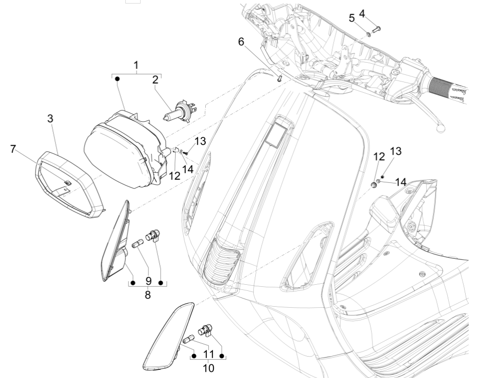 Headlight - Front indicators Vespa Sprint 150 3V IE ABS Euro 3 2015