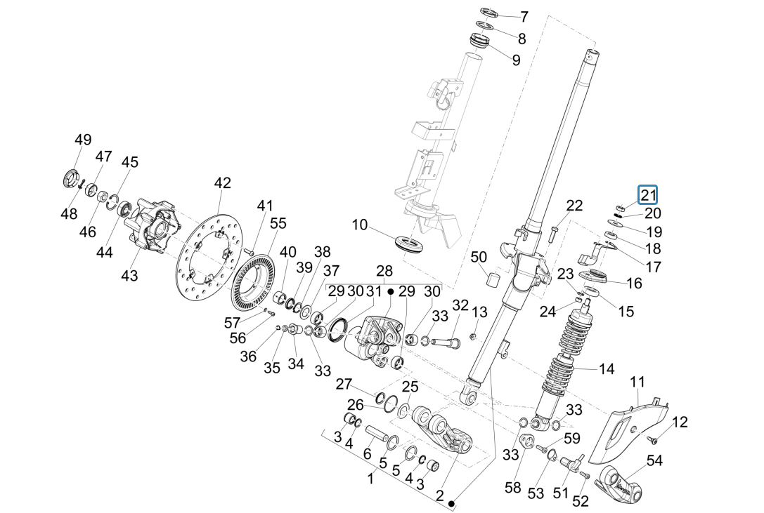 Front fork - Vespa Sprint 150 3V IE ABS Euro 3 2015
