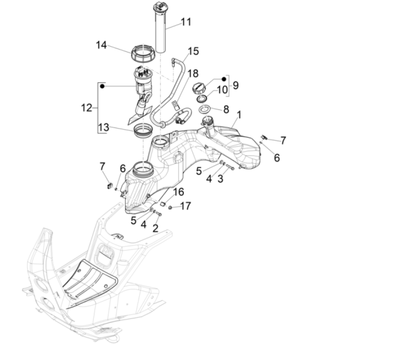 Gas tank - Tank float - Filling station Vespa GTS 300 Super HPE 4V IE ABS Euro 5 2020-2022