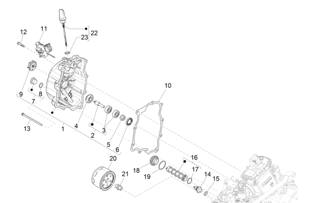Water Pump - Oil Filter Vespa GTS 300 Super HPE 4V IE ABS Euro 5 2020-2022