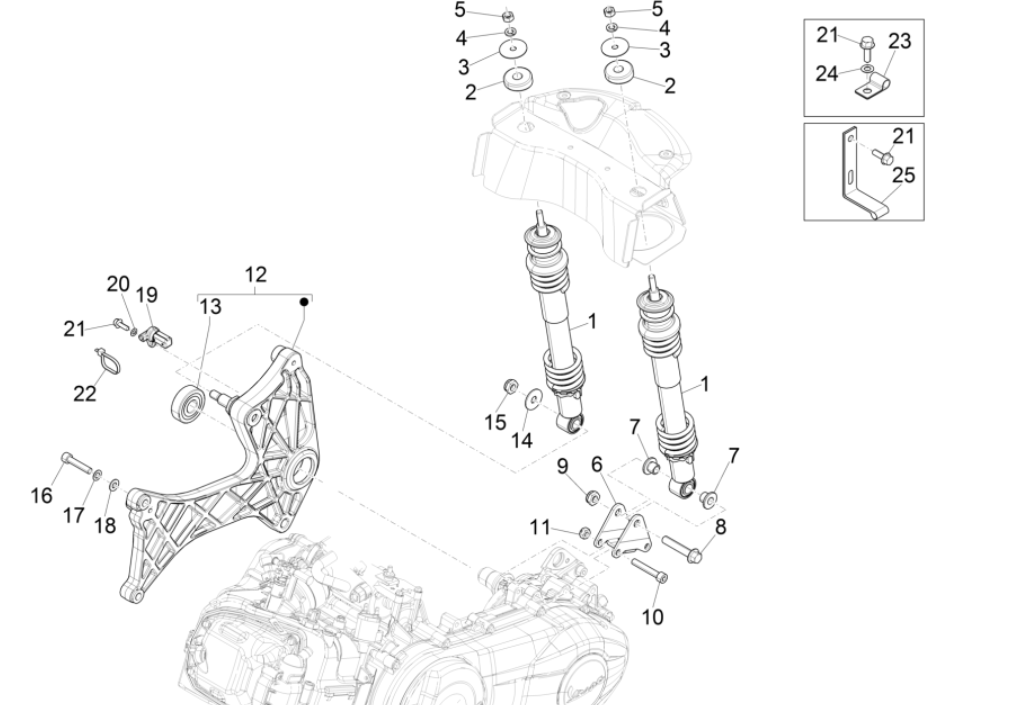 Shock Absorber Vespa GTS 300 Super HPE 4V IE ABS Euro 5 2020-2022