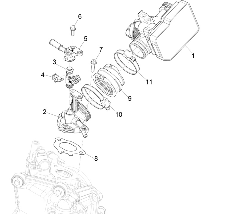 Throttle body - Injector - Intake manifold Vespa GTS 300 Super HPE 4V IE ABS Euro 5 2020-2022