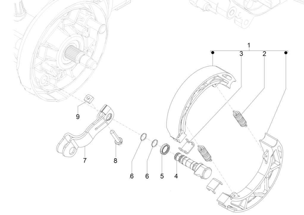 Rear brake - Piaggio Typhoon 50 2-stroke Euro 4 2018-2020 brake shoes