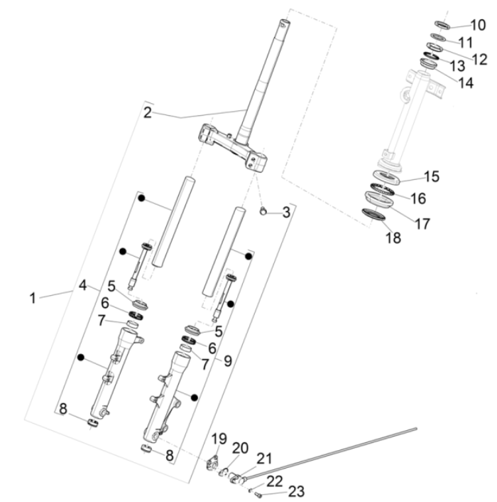 Front fork - Piaggio Typhoon 50 2-stroke Euro 4 headset 2018-2020