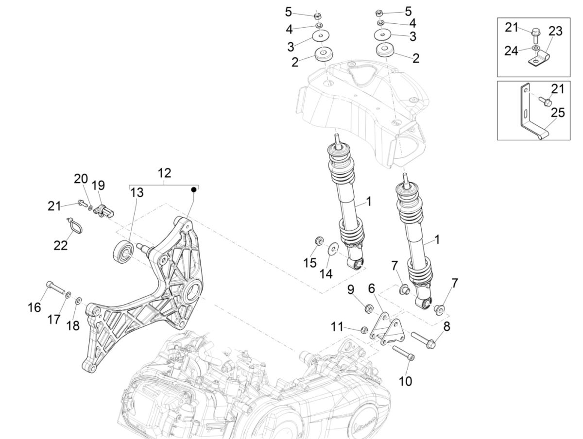 Vespa GTS 300 HPE 4T 4V IE ABS E4 2019 shock absorbers (EMEA)