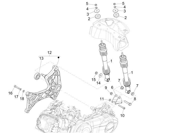 Shock absorbers Vespa GTS 250 ie 2005-2016 (without ABS)