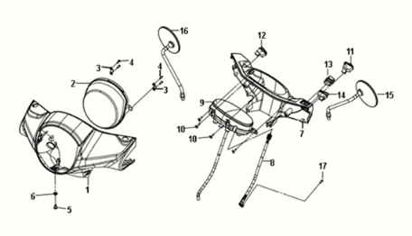 Head light Sym Fiddle III 50 E3 White/Red (WH-006/R-010CA)