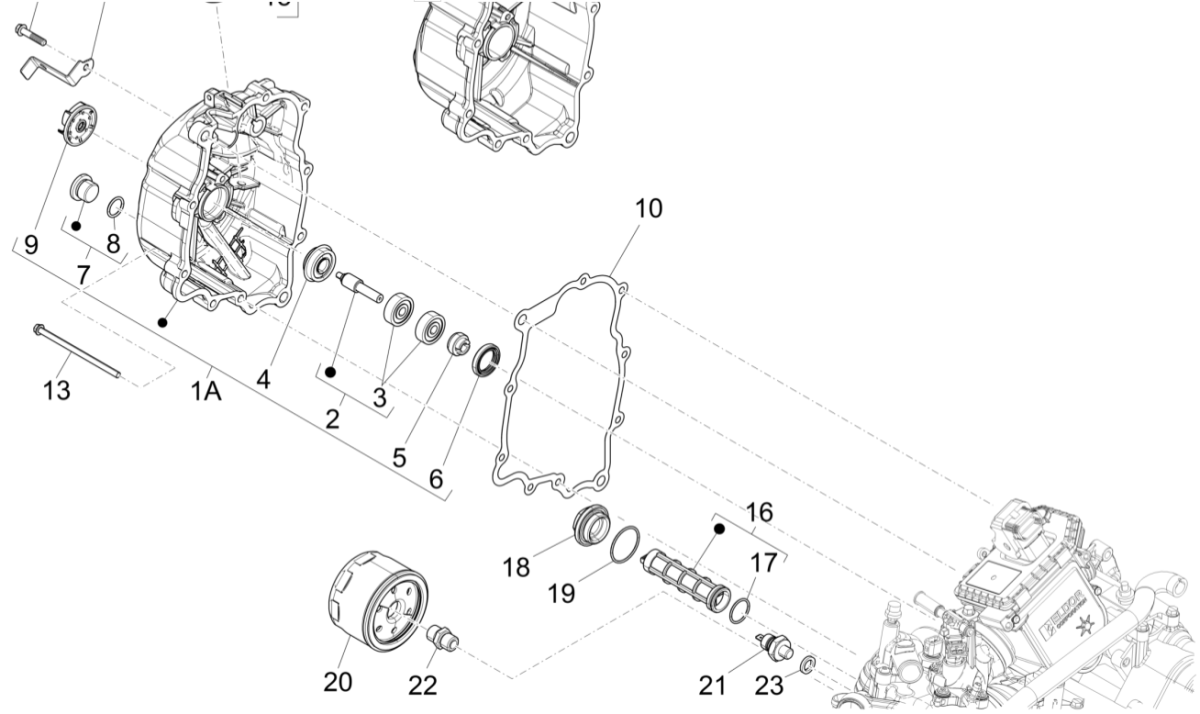 Magnetic flywheel cover - Piaggio Beverly 125 RST 4T 4V IE E3 2010-2015 oil filter (EMEA)