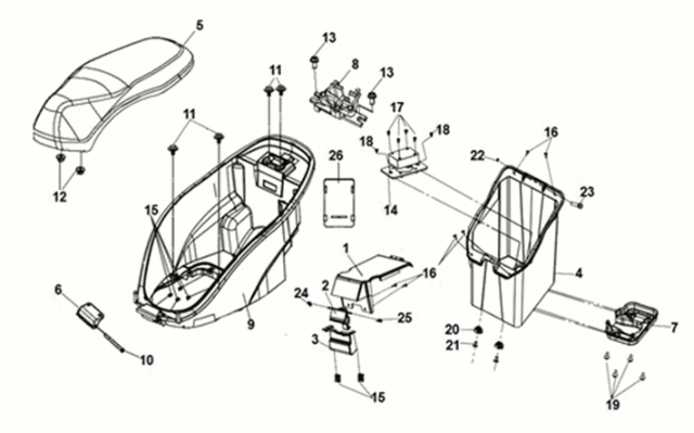 Sym E-MIO seat/luggage box