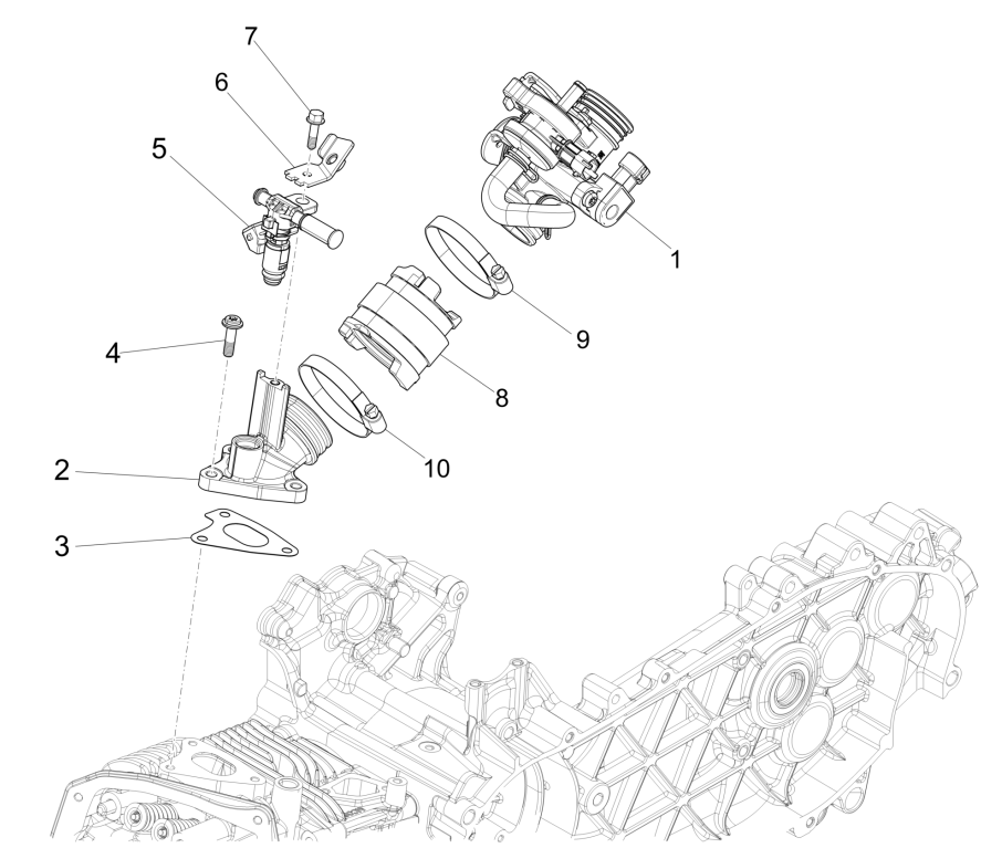 Throttle Valve Housing- Injector Connection Inlet Vespa Sprint 125 4T 3V IE ABS