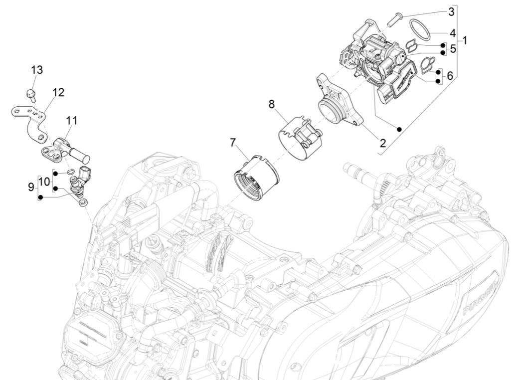 Piaggio Medley 125 ABS E5 2021-2022 (EMEA) Throttle Body - Injector - Inlet Connection