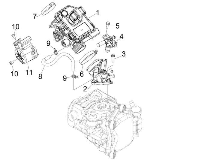 Throttle body - Injector - Connection inlet Piaggio MP3 300LT Sport 2009-2014