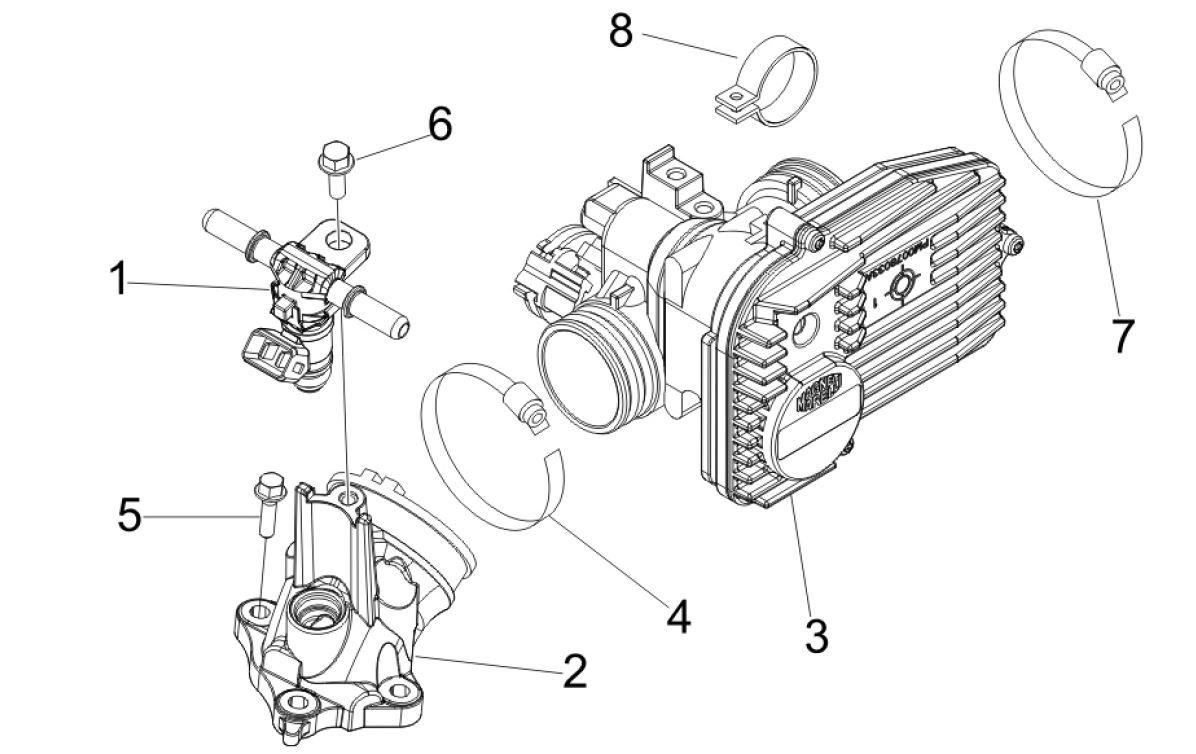 Throttle valve housing - Injector - Connection inlet Vespa GTV 250 4T 4V IE
