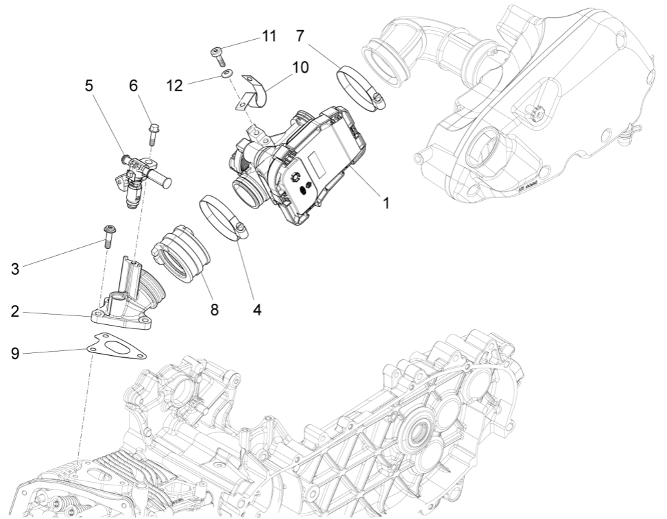 Throttle body - Injector - Intake manifold  Piaggio Fly 125 ie 4T 3V AC Euro 3