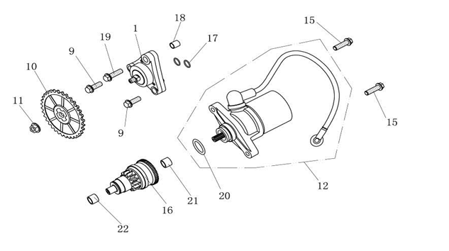 Starter bendix AGM Ape50 brown