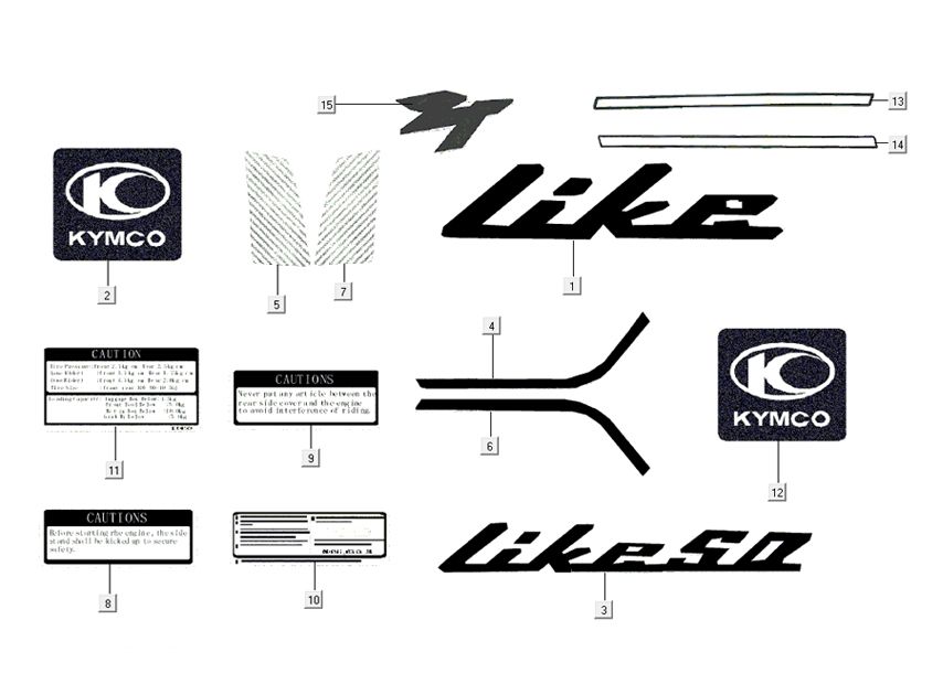 Sticker - Transfers Kymco Like 4-stroke diamond white like T T