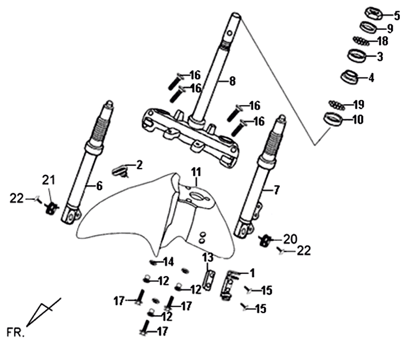Voorvork - Kroonstuk - Balhoofdstel - Voorspatbord Sym Symphony (R010CA) red