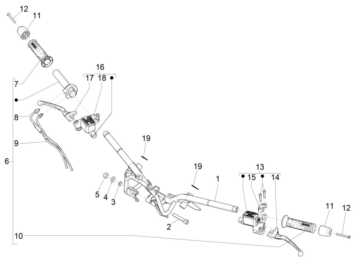 Handlebar wheel - brake pumps Piaggio Beverly 300 IE ABS E4 2016 - 2020 (EMEA)