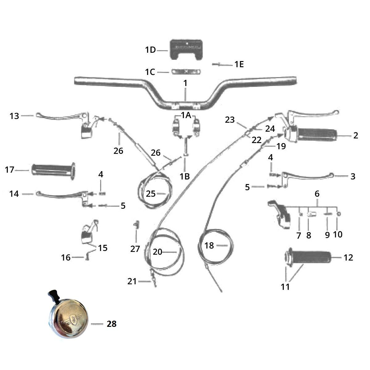 Handlebar - Brake lever - Handlebar grips - Cables Zündapp C50 Sport 517-21LA