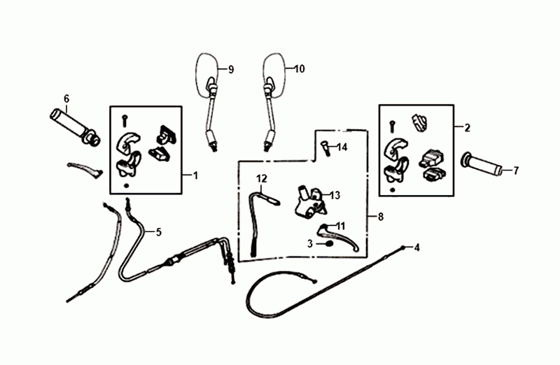 Handlebar Brake Levers Cables Sym Allo Euro4 (BK-5560S) Bright Black