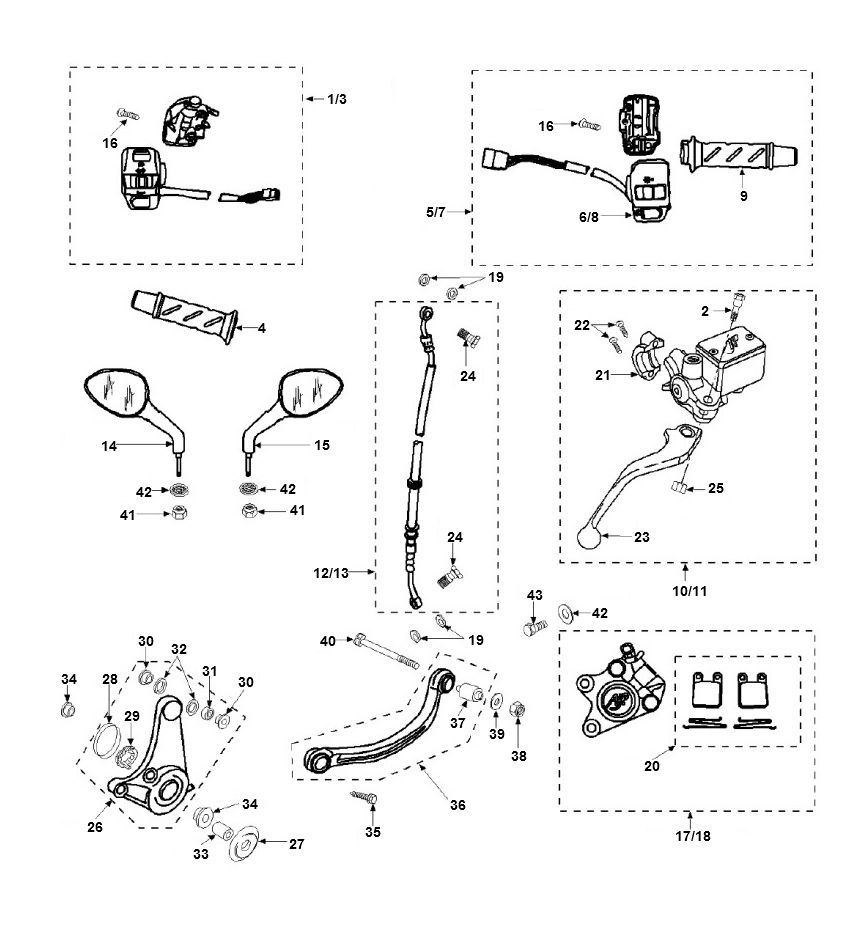 Handlebar parts- Mirrors Peugeot Speedfight 2 LC E2 2-Stroke