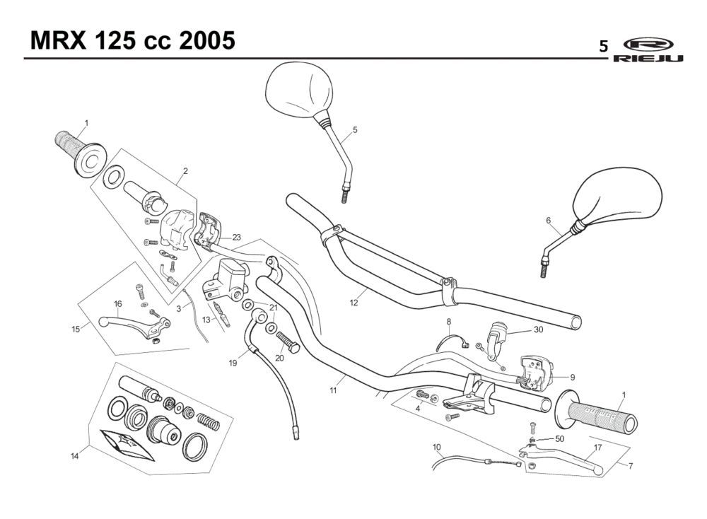 Handlebar parts- Mirrors Rieju MRX 125 blue 2005 4-Stroke