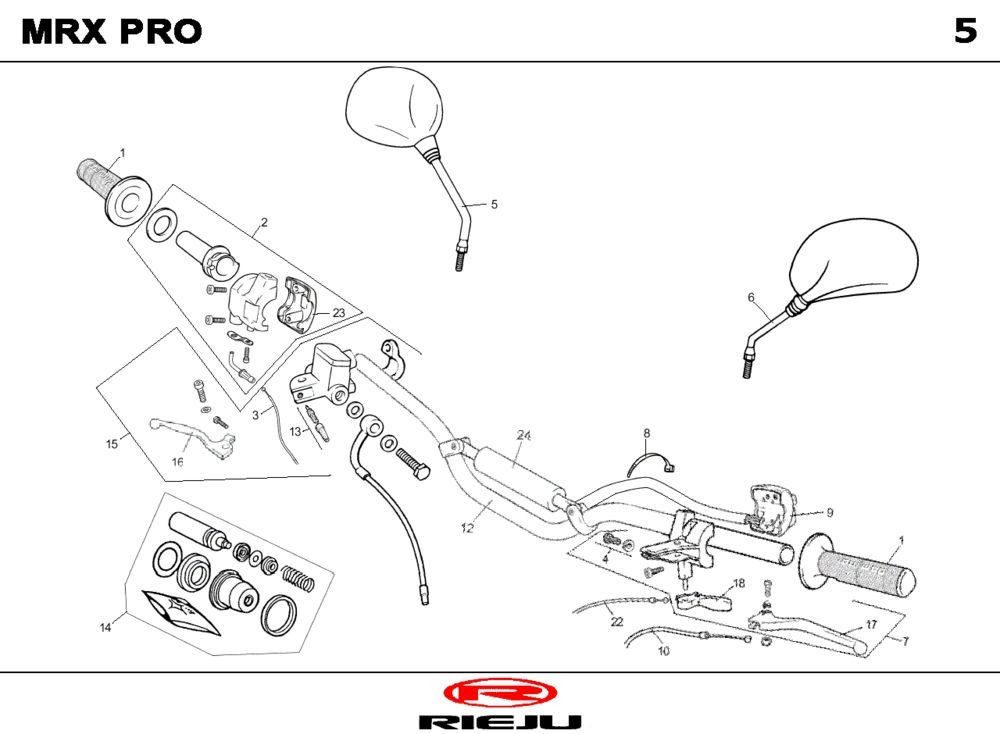 Handlebar parts- Mirrors Rieju MRX orange 2004 2-Stroke