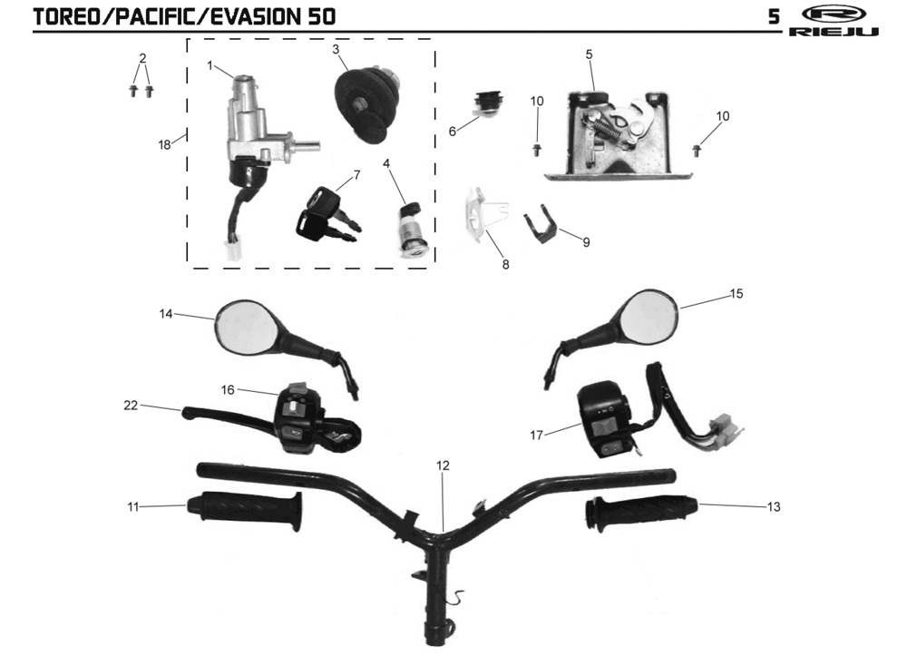 Handlebar parts- Mirrors Rieju Toreo orange 2008 2-stroke